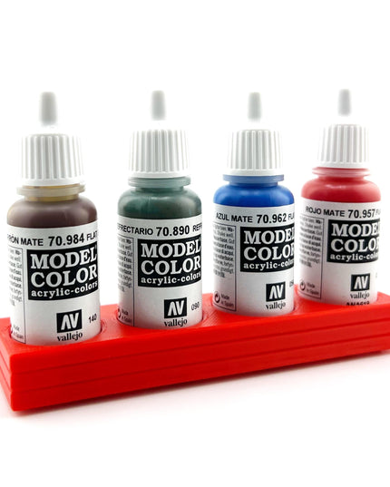 Vallejo 17mm Paint Bottle Holder / Stand Long - Holds 4 Vallejo 17mm Bottles with Anti-Slip Rubber Feet - 3D Printed
