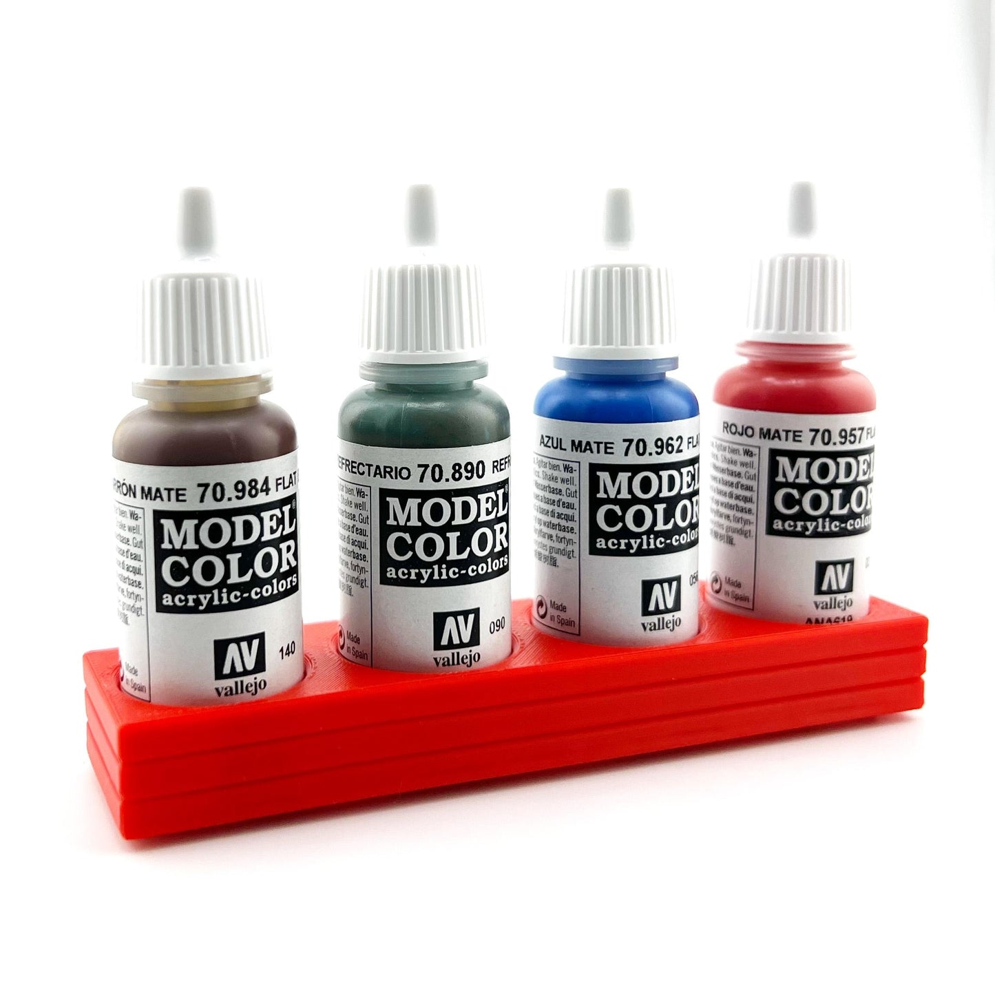 Vallejo 17mm Paint Bottle Holder / Stand Long - Holds 4 Vallejo 17mm Bottles with Anti-Slip Rubber Feet - 3D Printed