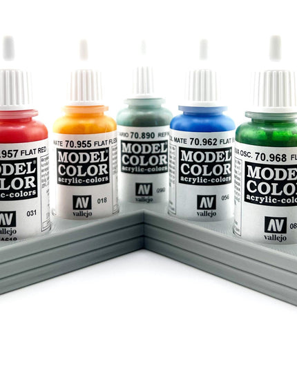 Vallejo 17mm Paint Bottle Holder / Stand - Holds 7 Vallejo 17mm Bottles with Anti-Slip Rubber Feet - 3D Printed