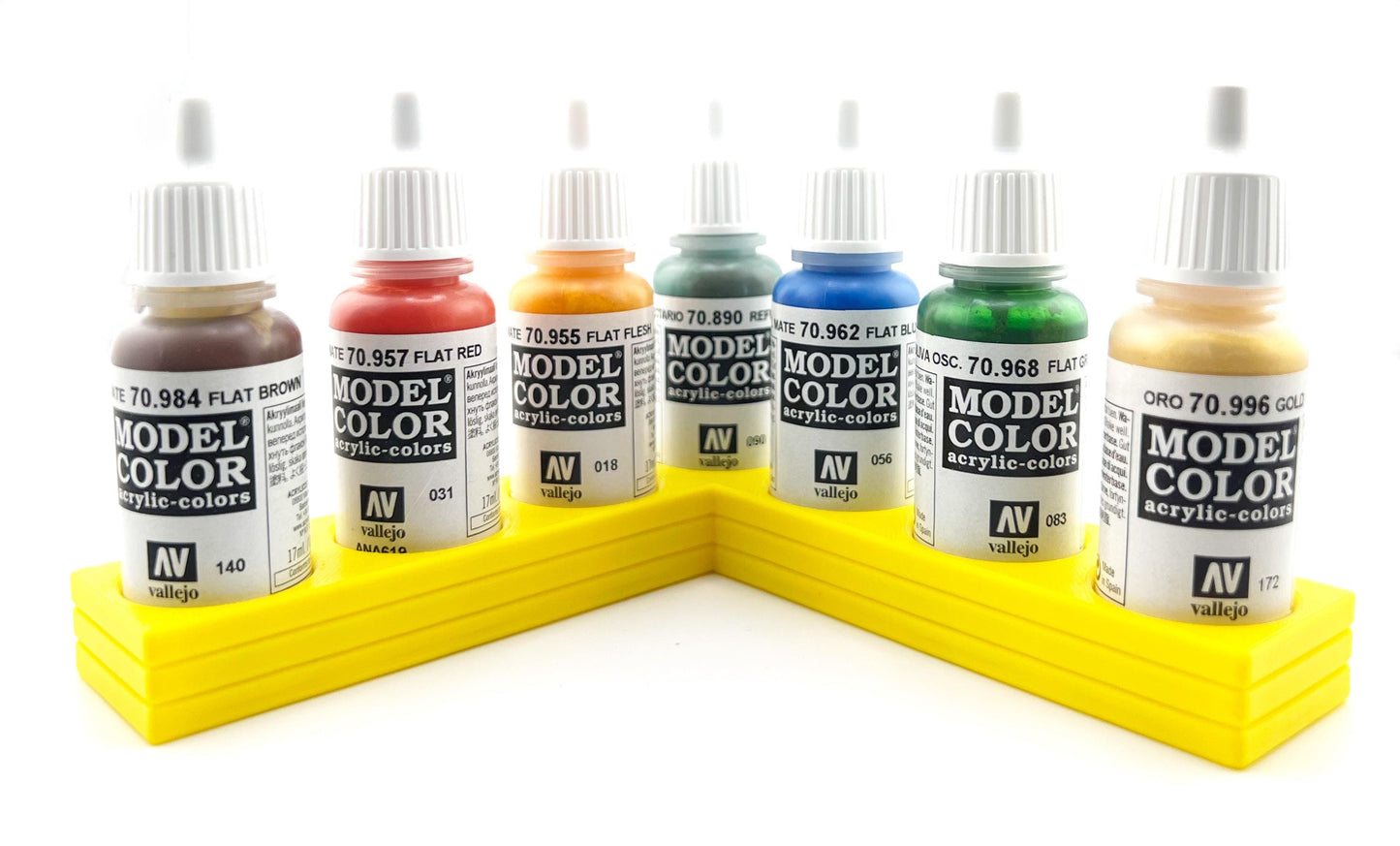 Vallejo 17mm Paint Bottle Holder / Stand - Holds 7 Vallejo 17mm Bottles with Anti-Slip Rubber Feet - 3D Printed