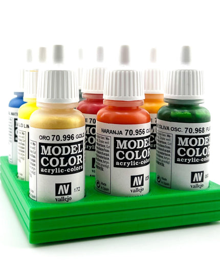 Vallejo 17mm Paint Bottle Holder / Stand - Holds 9 Vallejo 17mm Bottles with Anti-Slip Rubber Feet - 3D Printed