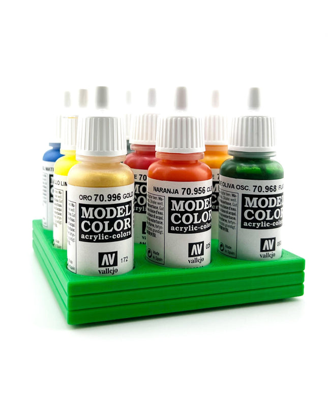 Vallejo 17mm Paint Bottle Holder / Stand - Holds 9 Vallejo 17mm Bottles with Anti-Slip Rubber Feet - 3D Printed