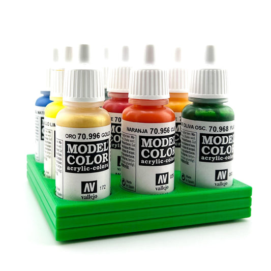 Vallejo 17mm Paint Bottle Holder / Stand - Holds 9 Vallejo 17mm Bottles with Anti-Slip Rubber Feet - 3D Printed