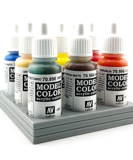 Vallejo 17mm Paint Bottle Holder / Stand - Holds 9 Vallejo 17mm Bottles with Anti-Slip Rubber Feet - 3D Printed