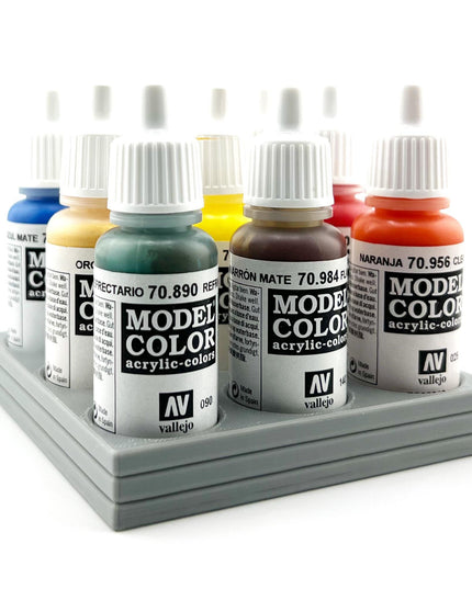 Vallejo 17mm Paint Bottle Holder / Stand - Holds 9 Vallejo 17mm Bottles with Anti-Slip Rubber Feet - 3D Printed