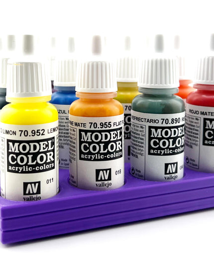 Vallejo 17mm Paint Bottle Holder / Stand - Holds 16 Vallejo 17mm Bottles with Anti-Slip Rubber Feet - 3D Printed