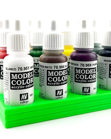 Vallejo 17mm Paint Bottle Holder / Stand - Holds 16 Vallejo 17mm Bottles with Anti-Slip Rubber Feet - 3D Printed