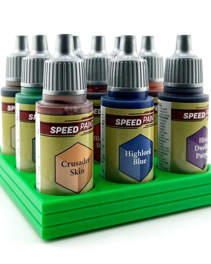 The Army Painter 17mm Paint Bottle Holder / Stand - Holds 9 The Army Painter 17mm Bottles with Anti-Slip Rubber Feet - 3D Printed