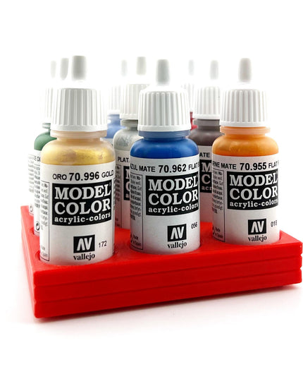 Vallejo 17mm Paint Bottle Holder / Stand - Holds 9 Vallejo 17mm Bottles with Anti-Slip Rubber Feet - 3D Printed