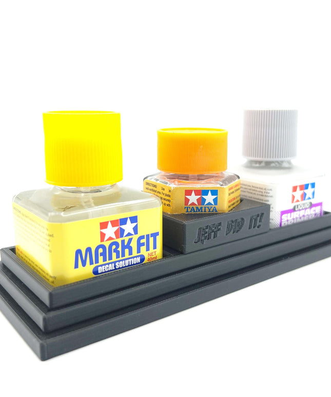 Anti-Tip 3D Printed Tamiya Glue Bottle Holder Stepped Tower Double Square & 1 Hex with Rubber Feet Tamiya 87038 87012