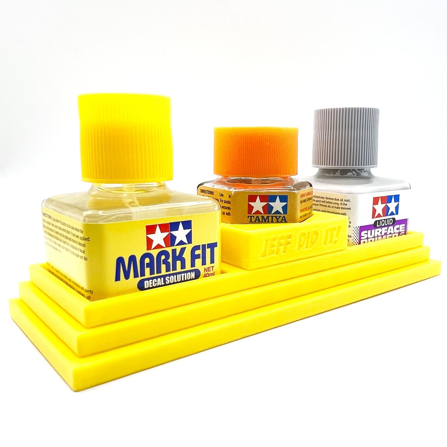 Anti-Tip 3D Printed Tamiya Glue Bottle Holder Stepped Tower Double Square & 1 Hex with Rubber Feet Tamiya 87038 87012