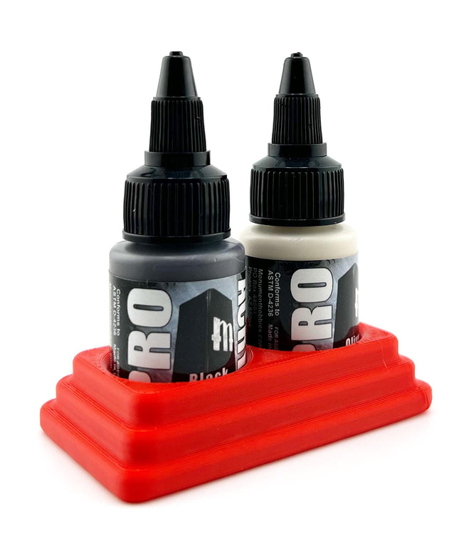 Monument Hobbies 22ml 30mm Paint Bottle Holder / Stand - Holds 2 Monument Hobbies 22ml 30mm  Bottles w/ Anti-Slip Rubber Feet - 3D Printed