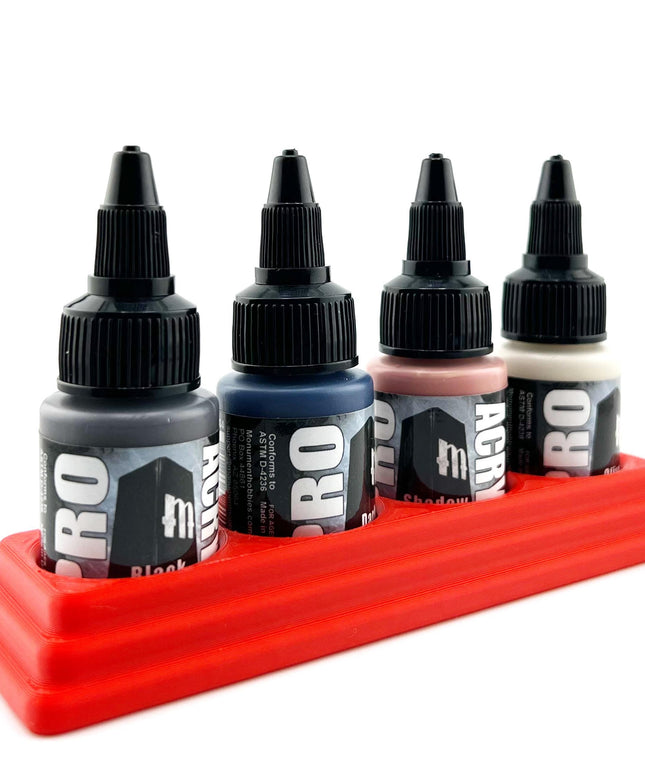 Monument Hobbies 22ml 30mm Paint Bottle Holder / Long Stand - Holds 4 Monument Hobbies 22ml 30mm  Bottles w/ Anti-Slip Rubber Feet