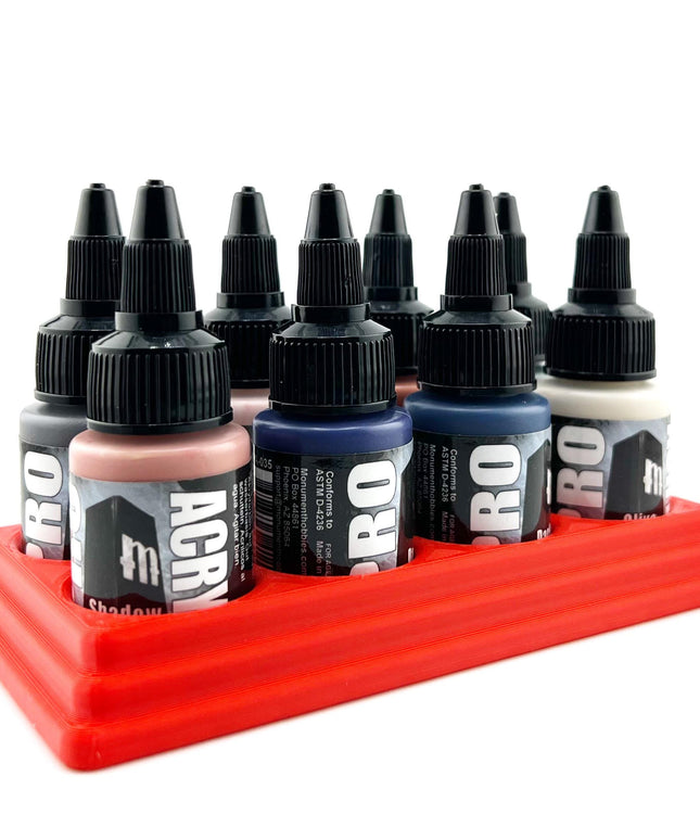 Monument Hobbies 22ml 30mm Paint Bottle Holder / Stand - Holds 8 Monument Hobbies 22ml 30mm  Bottles w/ Anti-Slip Rubber Feet - 3D Printed