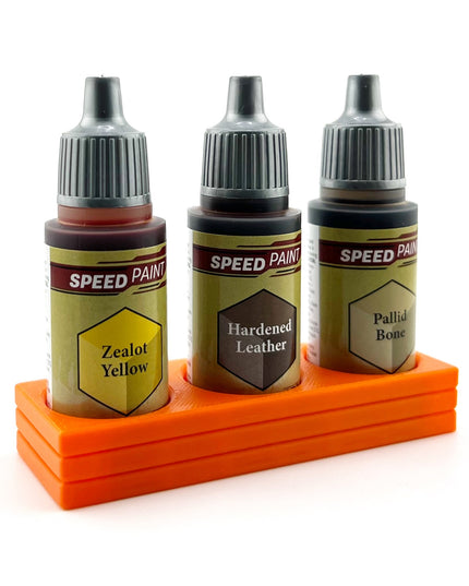 The Army Painter 17mm Paint Bottle Holder / Stand - Holds 3 The Army Painter 17mm Bottles with Anti-Slip Rubber Feet - 3D Printed