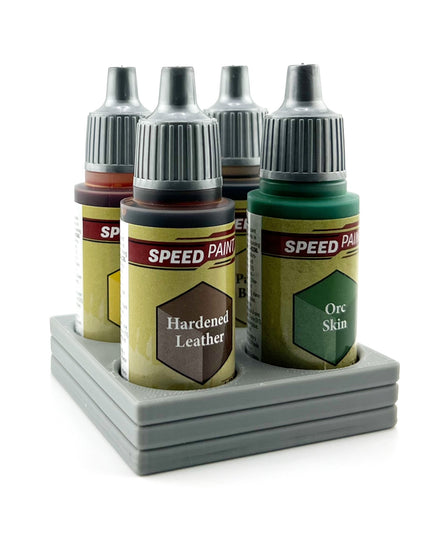 The Army Painter 17mm Paint Bottle Holder / Stand - Holds 4 The Army Painter 17mm Bottles with Anti-Slip Rubber Feet - 3D Printed