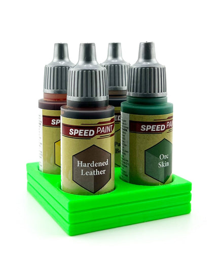 The Army Painter 17mm Paint Bottle Holder / Stand - Holds 4 The Army Painter 17mm Bottles with Anti-Slip Rubber Feet - 3D Printed