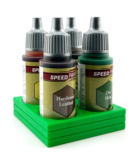 The Army Painter 17mm Paint Bottle Holder / Stand - Holds 4 The Army Painter 17mm Bottles with Anti-Slip Rubber Feet - 3D Printed