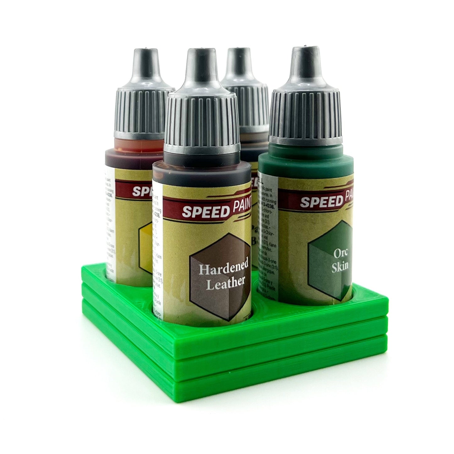 The Army Painter 17mm Paint Bottle Holder / Stand - Holds 4 The Army Painter 17mm Bottles with Anti-Slip Rubber Feet - 3D Printed