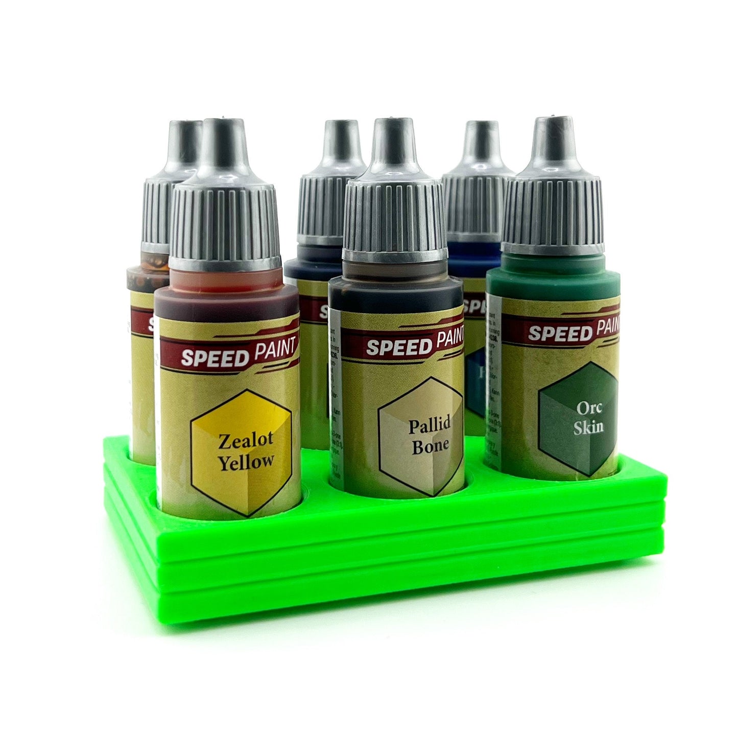 The Army Painter 17mm Paint Bottle Holder / Stand - Holds 6 The Army Painter 17mm Bottles with Anti-Slip Rubber Feet - 3D Printed