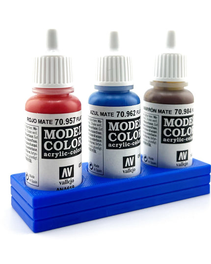 Vallejo 17mm Paint Bottle Holder / Stand - Holds 3 Vallejo 17mm Bottles with Anti-Slip Rubber Feet - 3D Printed