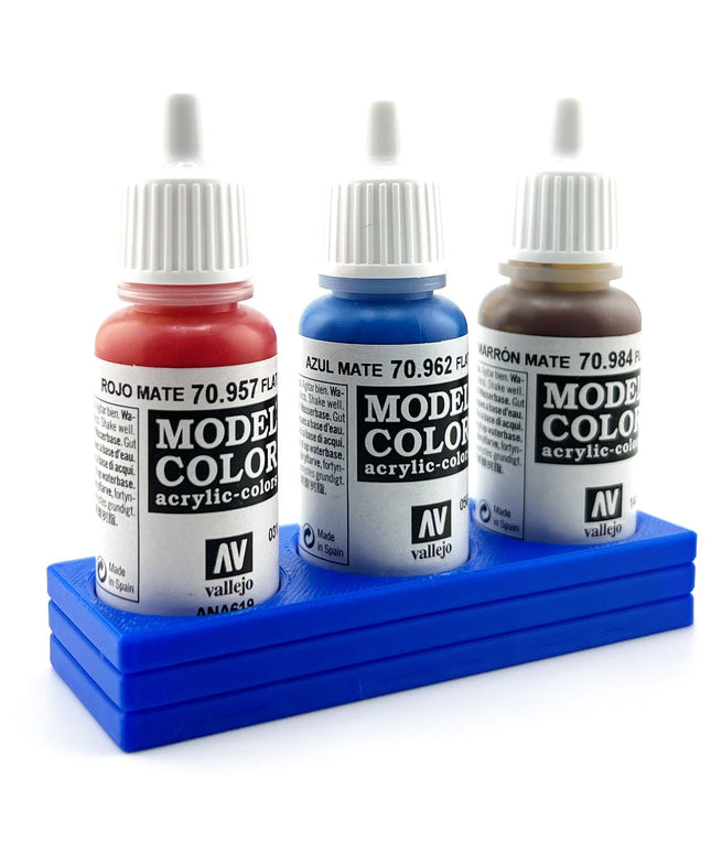 Vallejo 17mm Paint Bottle Holder / Stand - Holds 3 Vallejo 17mm Bottles with Anti-Slip Rubber Feet - 3D Printed