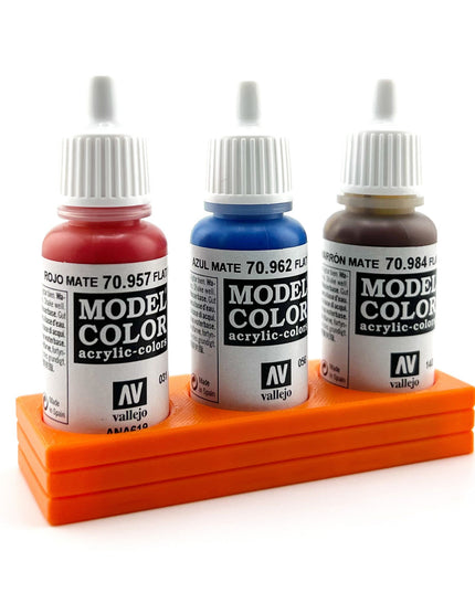 Vallejo 17mm Paint Bottle Holder / Stand - Holds 3 Vallejo 17mm Bottles with Anti-Slip Rubber Feet - 3D Printed