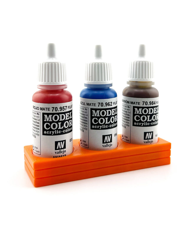 Vallejo 17mm Paint Bottle Holder / Stand - Holds 3 Vallejo 17mm Bottles with Anti-Slip Rubber Feet - 3D Printed