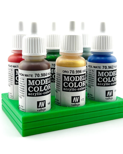 Vallejo 17mm Paint Bottle Holder / Stand - Holds 6 Vallejo 17mm Bottles with Anti-Slip Rubber Feet - 3D Printed