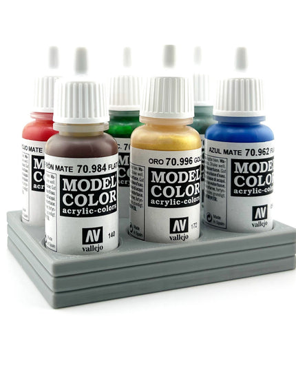 Vallejo 17mm Paint Bottle Holder / Stand - Holds 6 Vallejo 17mm Bottles with Anti-Slip Rubber Feet - 3D Printed