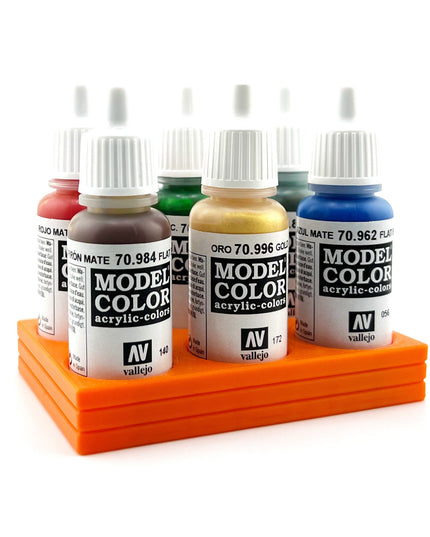 Vallejo 17mm Paint Bottle Holder / Stand - Holds 6 Vallejo 17mm Bottles with Anti-Slip Rubber Feet - 3D Printed