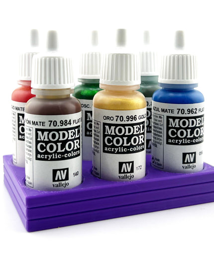 Vallejo 17mm Paint Bottle Holder / Stand - Holds 6 Vallejo 17mm Bottles with Anti-Slip Rubber Feet - 3D Printed