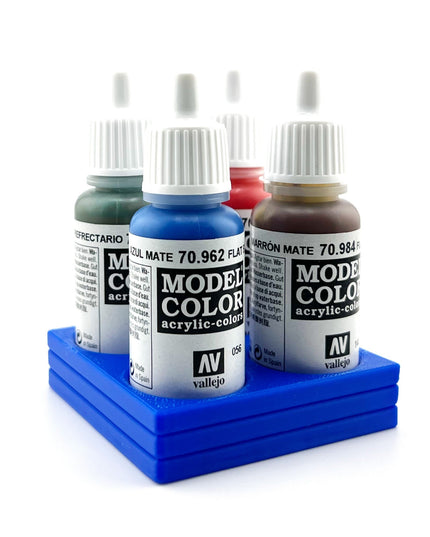 Vallejo 17mm Paint Bottle Holder / Stand - Holds 4 Vallejo 17mm Bottles with Anti-Slip Rubber Feet - 3D Printed