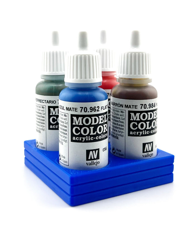 Vallejo 17mm Paint Bottle Holder / Stand - Holds 4 Vallejo 17mm Bottles with Anti-Slip Rubber Feet - 3D Printed
