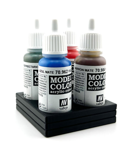 Vallejo 17mm Paint Bottle Holder / Stand - Holds 4 Vallejo 17mm Bottles with Anti-Slip Rubber Feet - 3D Printed