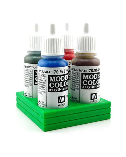 Vallejo 17mm Paint Bottle Holder / Stand - Holds 4 Vallejo 17mm Bottles with Anti-Slip Rubber Feet - 3D Printed