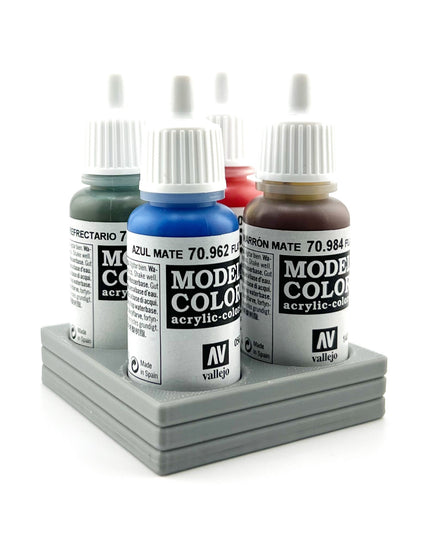 Vallejo 17mm Paint Bottle Holder / Stand - Holds 4 Vallejo 17mm Bottles with Anti-Slip Rubber Feet - 3D Printed
