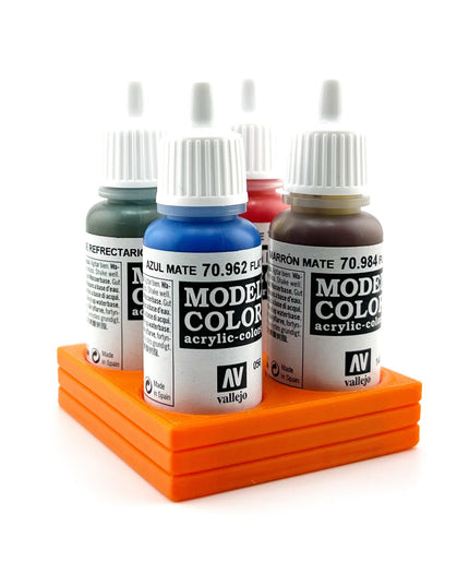 Vallejo 17mm Paint Bottle Holder / Stand - Holds 4 Vallejo 17mm Bottles with Anti-Slip Rubber Feet - 3D Printed