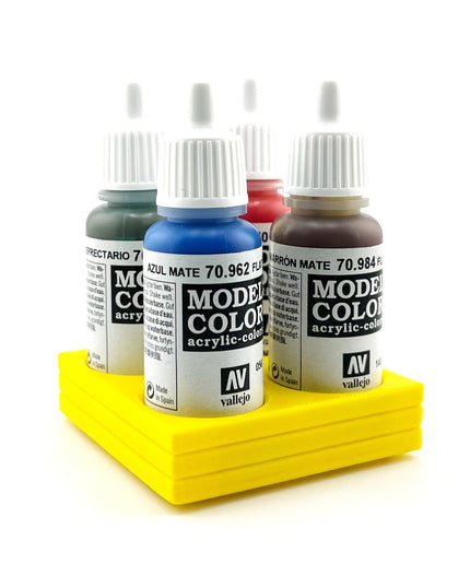 Vallejo 17mm Paint Bottle Holder / Stand - Holds 4 Vallejo 17mm Bottles with Anti-Slip Rubber Feet - 3D Printed