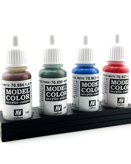 Vallejo 17mm Paint Bottle Holder / Stand Long - Holds 4 Vallejo 17mm Bottles with Anti-Slip Rubber Feet - 3D Printed