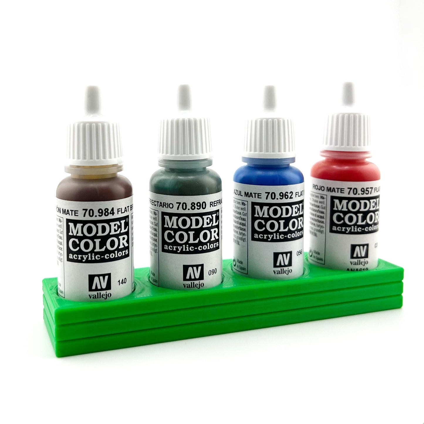 Vallejo 17mm Paint Bottle Holder / Stand Long - Holds 4 Vallejo 17mm Bottles with Anti-Slip Rubber Feet - 3D Printed