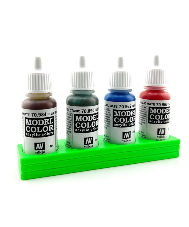 Vallejo 17mm Paint Bottle Holder / Stand Long - Holds 4 Vallejo 17mm Bottles with Anti-Slip Rubber Feet - 3D Printed