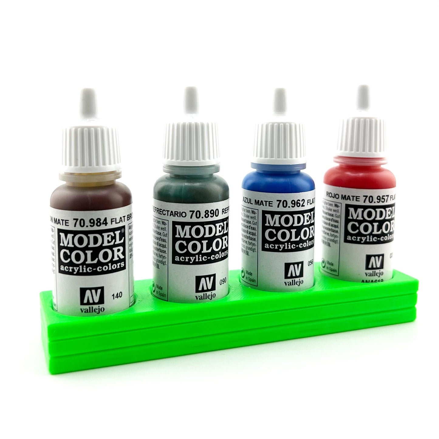 Vallejo 17mm Paint Bottle Holder / Stand Long - Holds 4 Vallejo 17mm Bottles with Anti-Slip Rubber Feet - 3D Printed