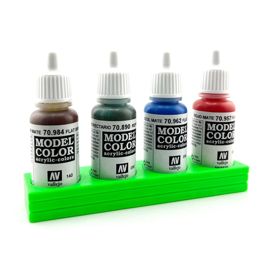 Vallejo 17mm Paint Bottle Holder / Stand Long - Holds 4 Vallejo 17mm Bottles with Anti-Slip Rubber Feet - 3D Printed