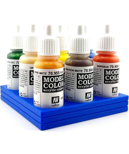 Vallejo 17mm Paint Bottle Holder / Stand - Holds 9 Vallejo 17mm Bottles with Anti-Slip Rubber Feet - 3D Printed