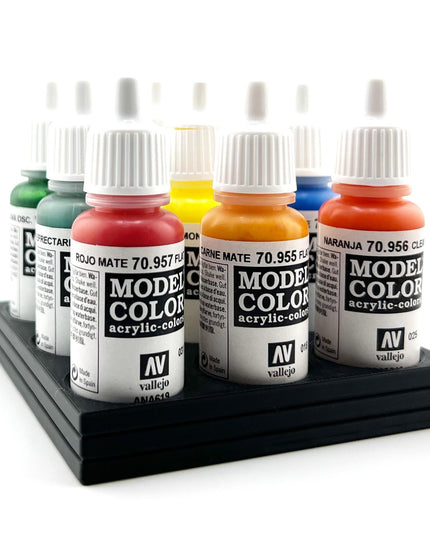 Vallejo 17mm Paint Bottle Holder / Stand - Holds 9 Vallejo 17mm Bottles with Anti-Slip Rubber Feet - 3D Printed