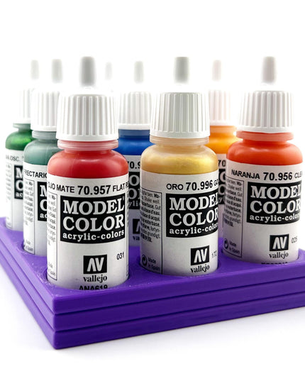 Vallejo 17mm Paint Bottle Holder / Stand - Holds 9 Vallejo 17mm Bottles with Anti-Slip Rubber Feet - 3D Printed
