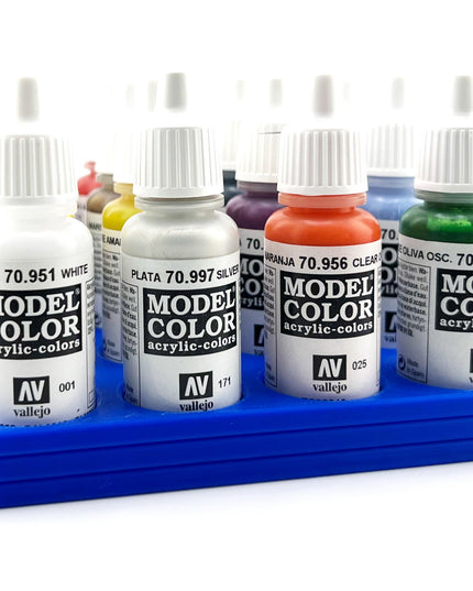 Vallejo 17mm Paint Bottle Holder / Stand - Holds 16 Vallejo 17mm Bottles with Anti-Slip Rubber Feet - 3D Printed