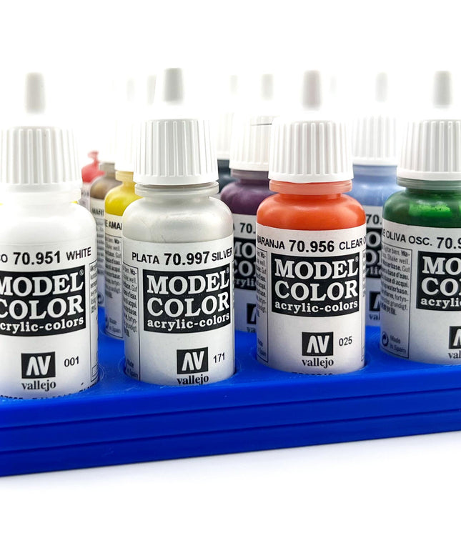 Vallejo 17mm Paint Bottle Holder / Stand - Holds 16 Vallejo 17mm Bottles with Anti-Slip Rubber Feet - 3D Printed