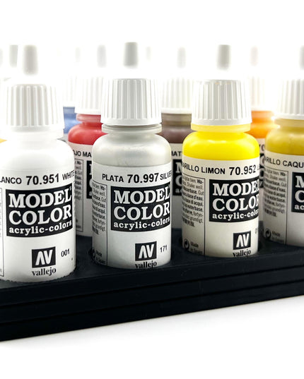 Vallejo 17mm Paint Bottle Holder / Stand - Holds 16 Vallejo 17mm Bottles with Anti-Slip Rubber Feet - 3D Printed